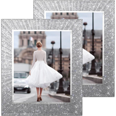 Ensemble de 2 cadres photo 20x25 cm en verre, cadre photo pailleté 20x25 cm effet miroir cristal, cadeau de mariage, à poser au mur ou sur une table.