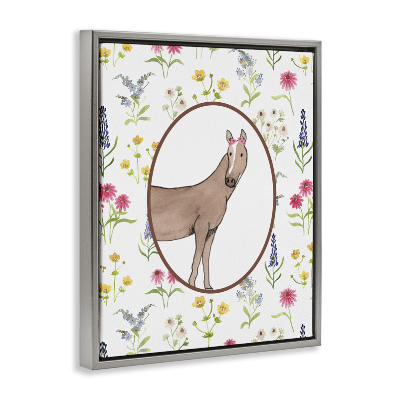 Cadre flottant Farm Friends Horse & Herbs, design par Nina Jacobs, Cadre flottant gris lustré, H 31 po x l 25 po