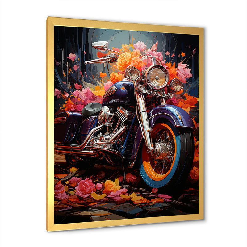 Pop Art, Moto I - Art mural sur toile, Cadre doré simple, H 32 po x l 16 po x P 1 po