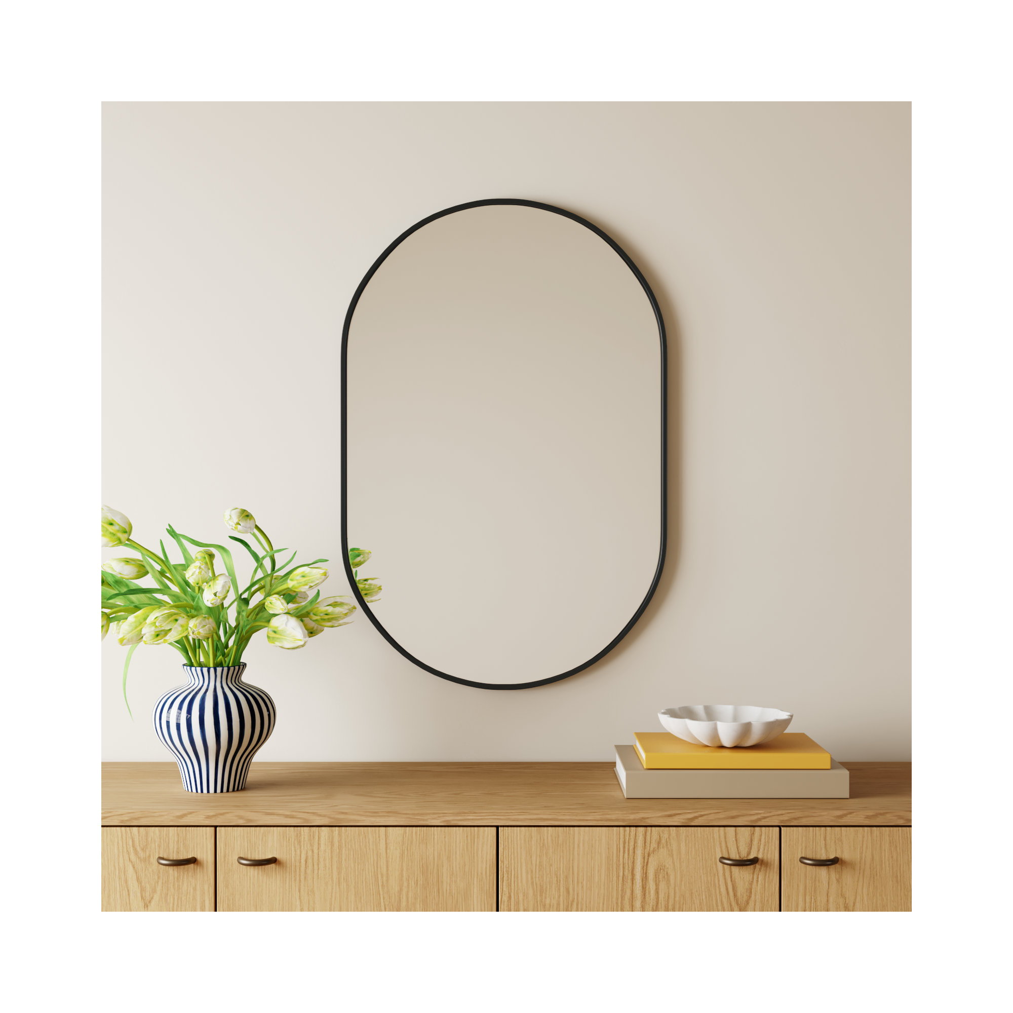 Sabine Metal Pill Wall Mirror, Black, 36" x 24"