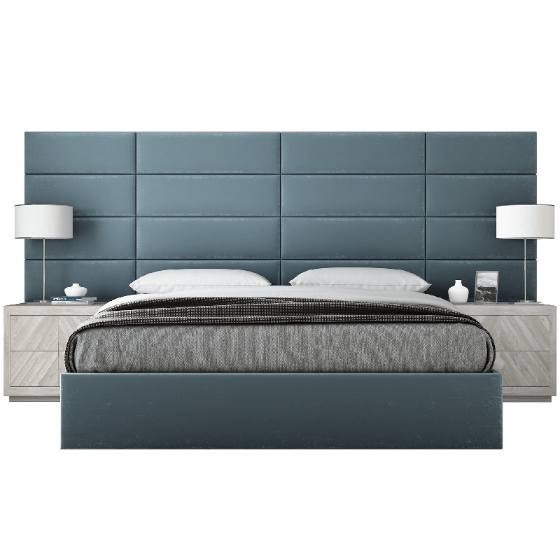 Sapan Upholstered Bed, Velvet Antique Blue, Queen