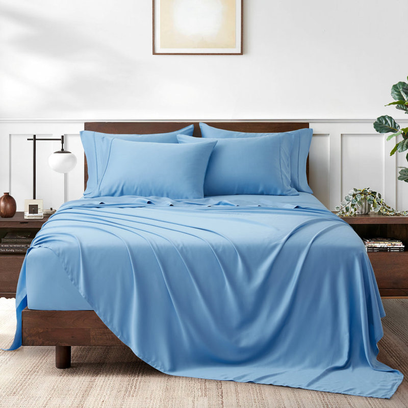 Sateen Sheet Set, California King Sheet Set with 2 King Pillowcases, Sky Blue