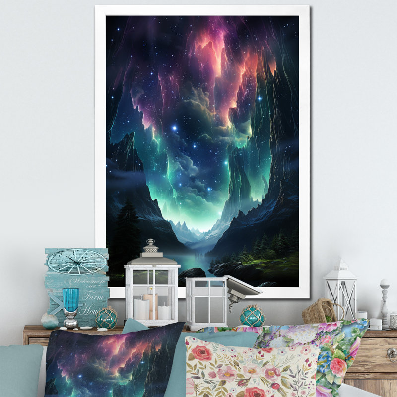 «Hayde Aurora Borealis Dancing Lights VI», reproduction sur toile, H 32 po x l 16 po x P 1 po, Cadre simple blanc