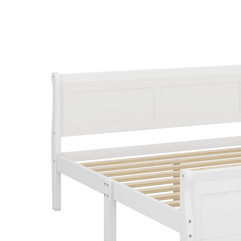 Grand lit plateforme en bois avec tête de lit, Blanc, Grand lit