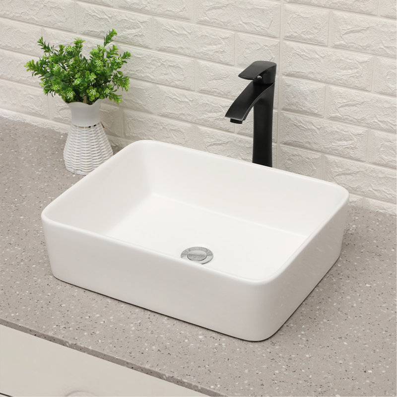 19"X15" Ceramic Vessel Sink With Matte Black Faucet, Bathroom Dream And Chic Option