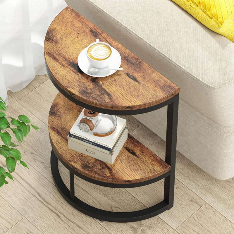 Slim Half Moon 2-Tier End Table - Rustic Brown, Semi-Circle Design, Space-Saving
