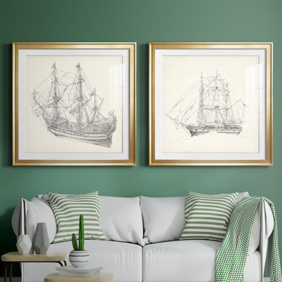 " Antique Ship Sketch I " 2 - Pieces