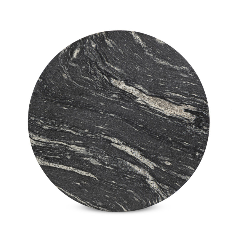 Anara Seraphine Pedestal Coffee Table, Polished Marble Top/Hammered Gray Base, 15.75" H x 35.25" L x 35.25" W