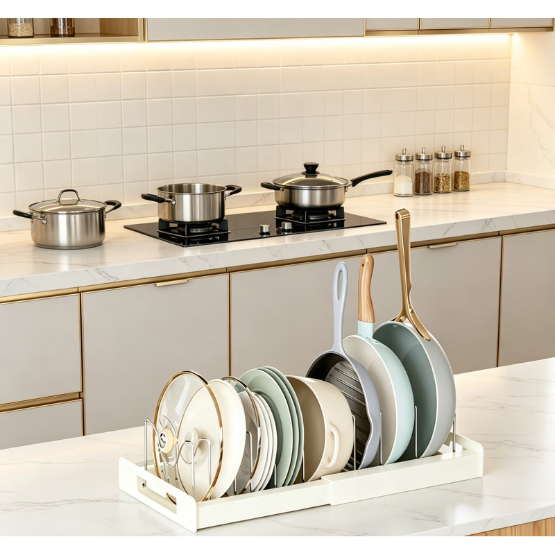 Expandable Pot and Pan Organizer Inside Cabinet