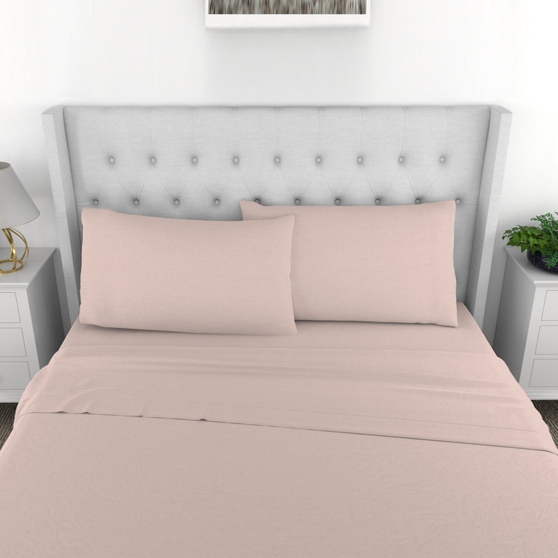 Ensemble de draps en percale 100% coton biologique à densité de tissage 300 fils Adelaja, Rose pâle