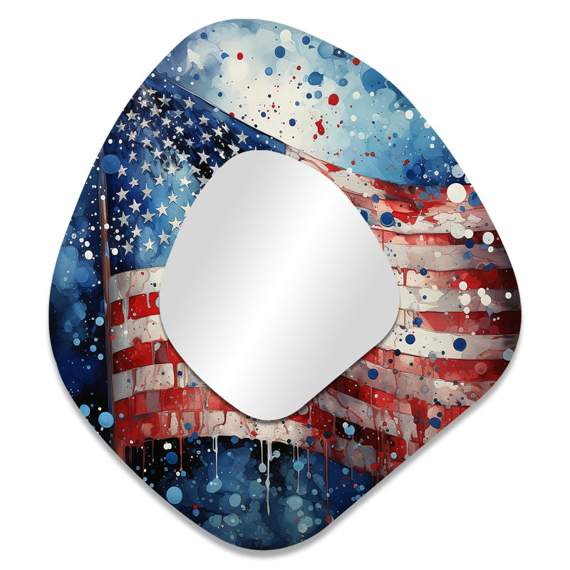 Flag American Flag II - Flag Usa Unique Shape Decorative Wall Mirror, Modern Asymmetrical Mirror, Printed Metal Art