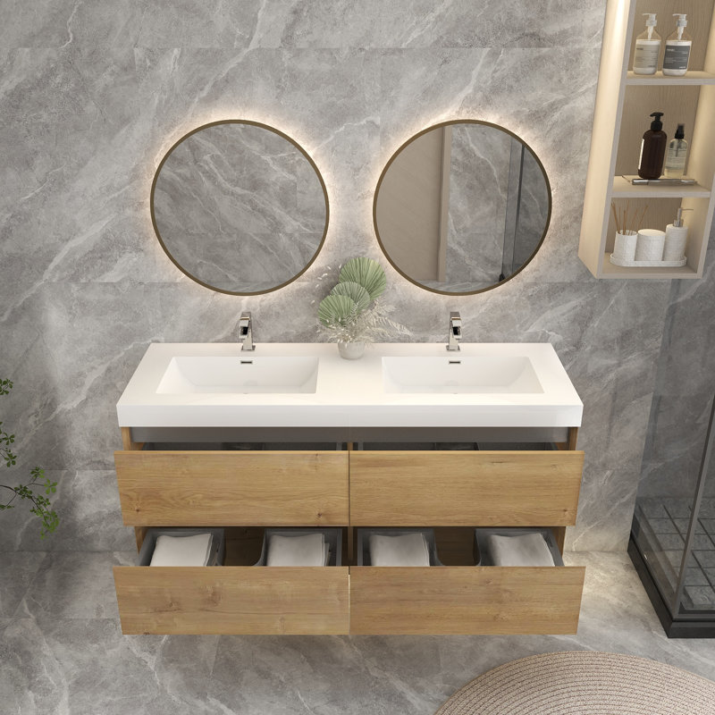 Ensemble de meuble-lavabo double 59 po, Chêne