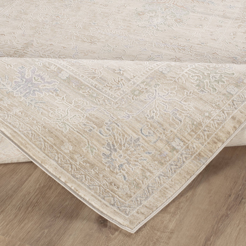 Mona Power Loom Polyester/Polypropylene Plastic Geometric Area Rug in Beige/Light Blue, Rectangle 9' x 12'
