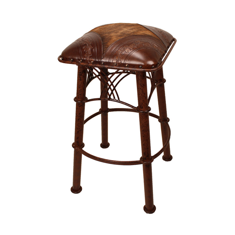 Tabouret 30 "Montana, Motif brun antique / poils sur cuir foncé