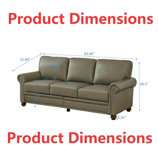 Ebern Designs Elegant Black Faux Leather Sofa with Nail Head Trim ...