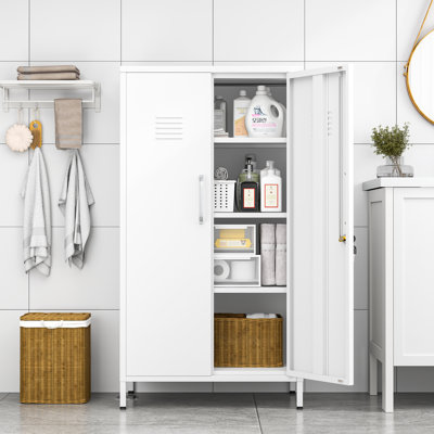 Armoire de rangement en métal, armoire de rangement en acier H 47,24 po avec 2 portes et 3 tablettes réglables