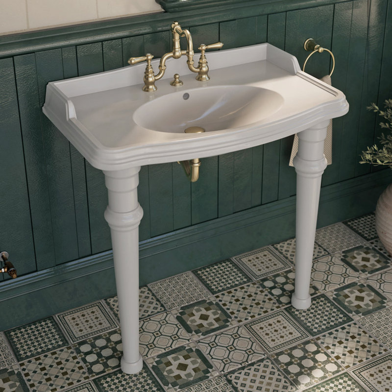 China Rectangular Console Bathroom Sink, Widespread Faucet