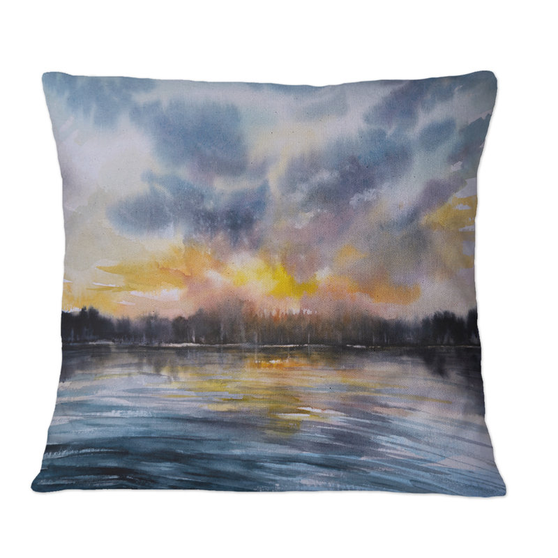 Coussin décoratif coucher de soleil sur le lac I - imprimé nautique et côtier, 16 po x 16 po