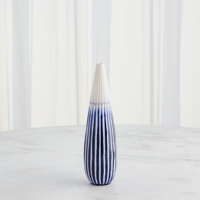 Furrow Handmade Ceramic Table Vase, 14" H x 4" W x 4" D, Deep Blue