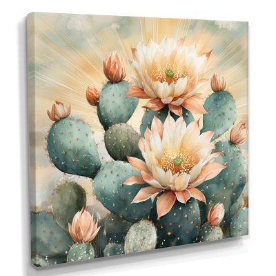 Art désertique sur toile, fleur de cactus ensoleillée, art mural fleur de cactus
