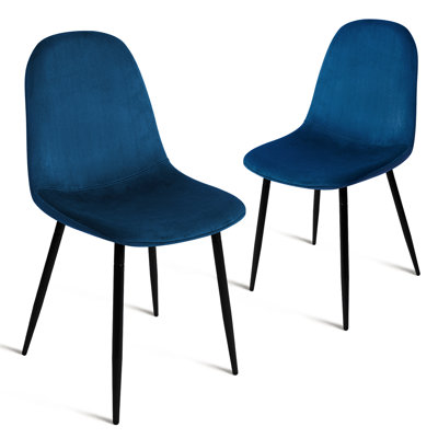 Mercer41 Velvet Modern Chairs With Metal Legs For Living, Bedroom, Restaurant, Dining Room,set Of 2,dark Blue