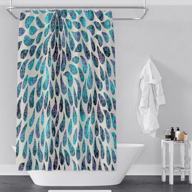 Rideau de douche simple à motif cachemire, Bleu, H 93 po x l 70 po