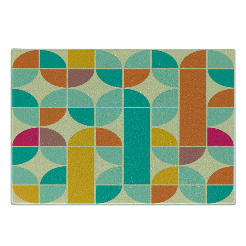 Ambesonne Retro Tempered Glass Cutting Board Funky Mosaic Forms Multicolor