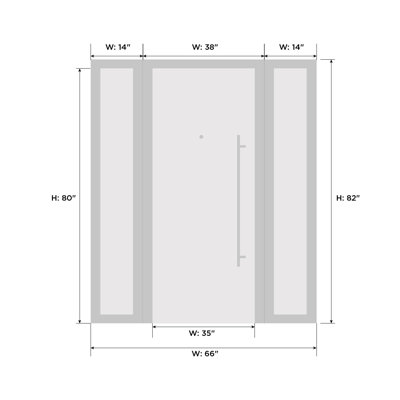 Front Exterior Prehung uPVC Metal-Plastic Manux 8113 White Silk 2 Side Sidelite Transoms Office Commercial and Residential Doors Entrance Patio Garage 60 x 80 (W14+32+14 x H80) Left hand Inswing