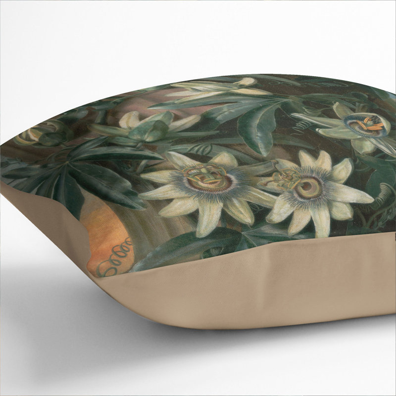 Blue Passion Flower Square Throw Cushion, Stone, 40cm H x 40cm W x 15cm D