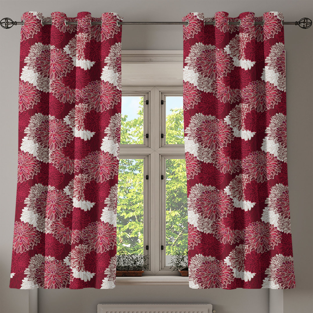 Dekorative Fenstervorhänge, Chrysanthemen, Rot und weiß, Maroon Weiß