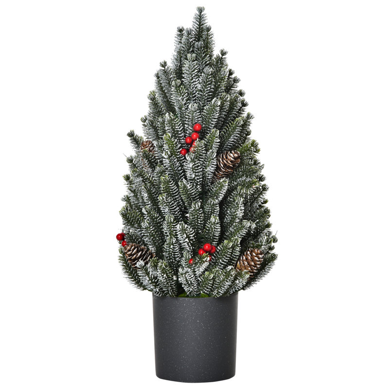Arbre de Noël miniature avec pointes floquées et décorations des Fêtes, pomme de pin décorative