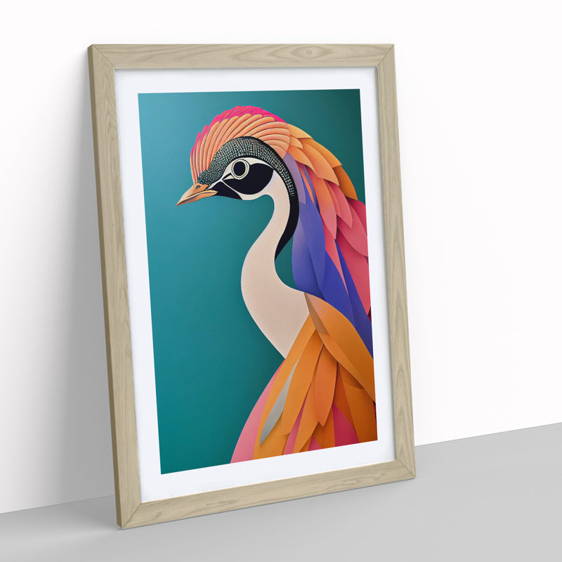 Bold Peacock No.6 - Single Picture Frame Print, 34cm H x 25cm W x 2cm D, Oak