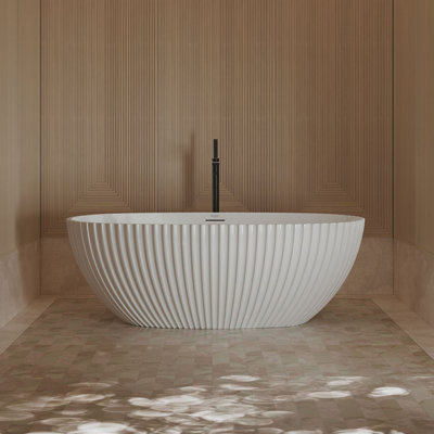 Baignoire autoportante MonBlari 170 cm x 85 cm en acrylique blanc avec trop-plein et bonde rétractable pour salle de bain