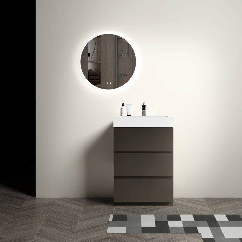 Rangement de salle de bain élégant gris - Meuble-lavabo, grande capacité avec lavabo, ergonomique, lisse, Gris, Blanc, 24"