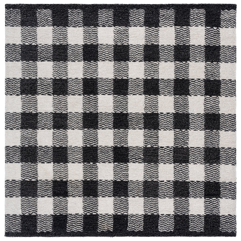 Genre 801 Hand Tufted Wool/Cotton/Fiber Checkered Rug in Charcoal/Ivory, Square 6'