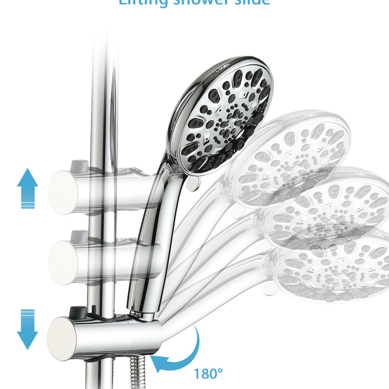 7-spray Handheld & 5 Inch Rain Shower With 26" Adjustable Slide Bar, No Drilling Installation, Dual Flow 1.8gpm, Brushed Nickel Finish, Stainless Steel Components, Angle-adjustable Head, Nozzles