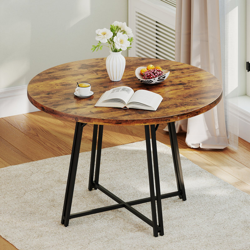 47 Inch Dining Table w/8 Metal Supporting Legs & Cross Base for Dining Room, Black, Rustic Brown