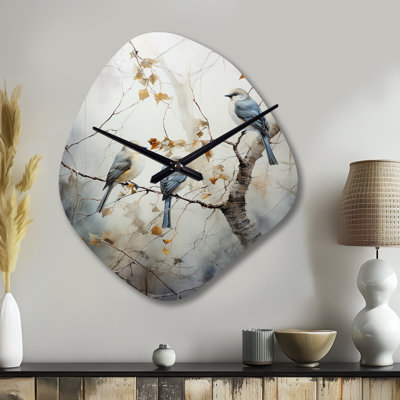 Bird Silent Watcher II - Bird Asymmetrical Metal Clock, Modern Irregular Shape Wall Clock Print