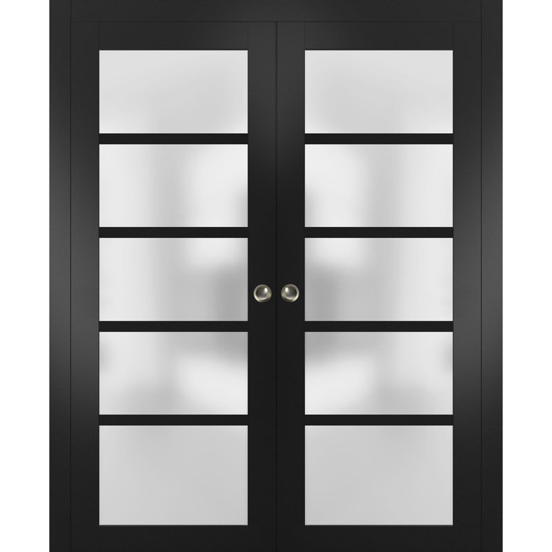 Quadro Frosted Glass Sliding Closet Doors, Black, 72" x 96"