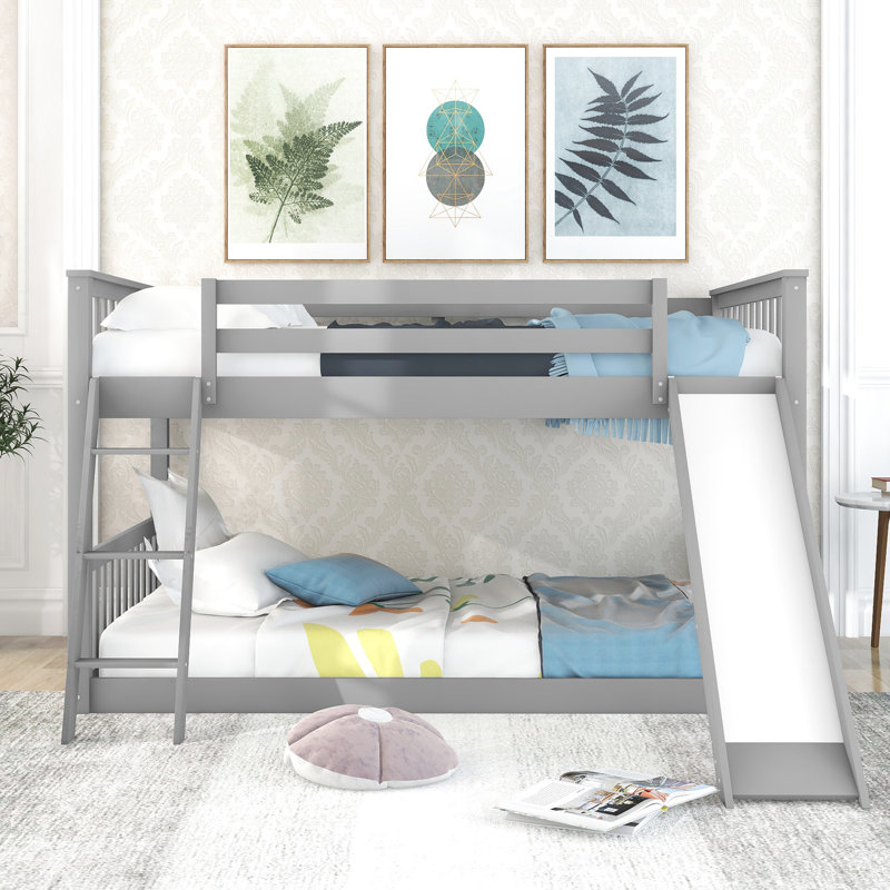 Lit superposé double gris avec glissade rétractable et réglable dans l'espace, Gris