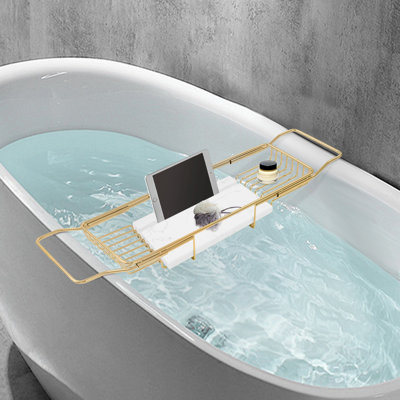 Support de plateau de baignoire extensible en acier inoxydable avec panneau de marbre pour la salle de bain de cuisine