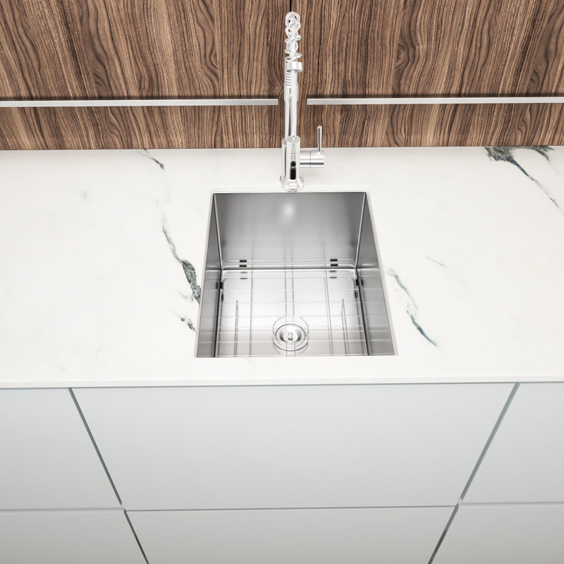 Évier de cuisine encastrable 14 po x 18 po x 9 po en acier inoxydable 304 de calibre 18, avec tampon d'insonorisation et système de drainage profond de calibre 14, supportant un support de séchage à condensation