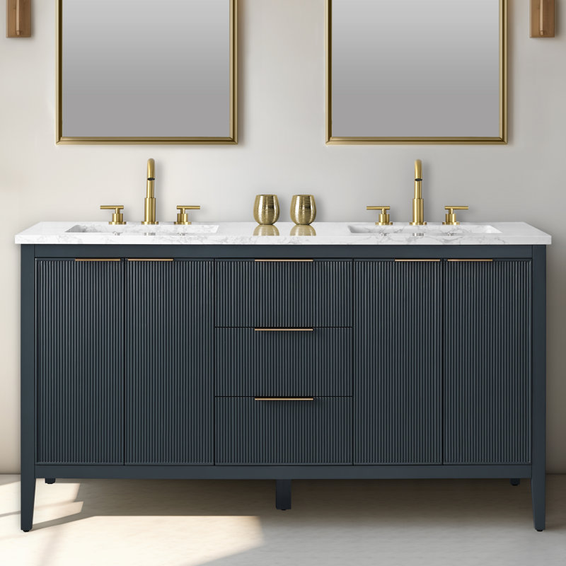 Bilroy 60" Double Vanity, Vintage Blue/Brushed Bronze