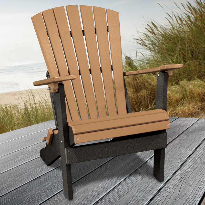 Carla Foldable Outdoor Adirondack Chair, Cedar/Black