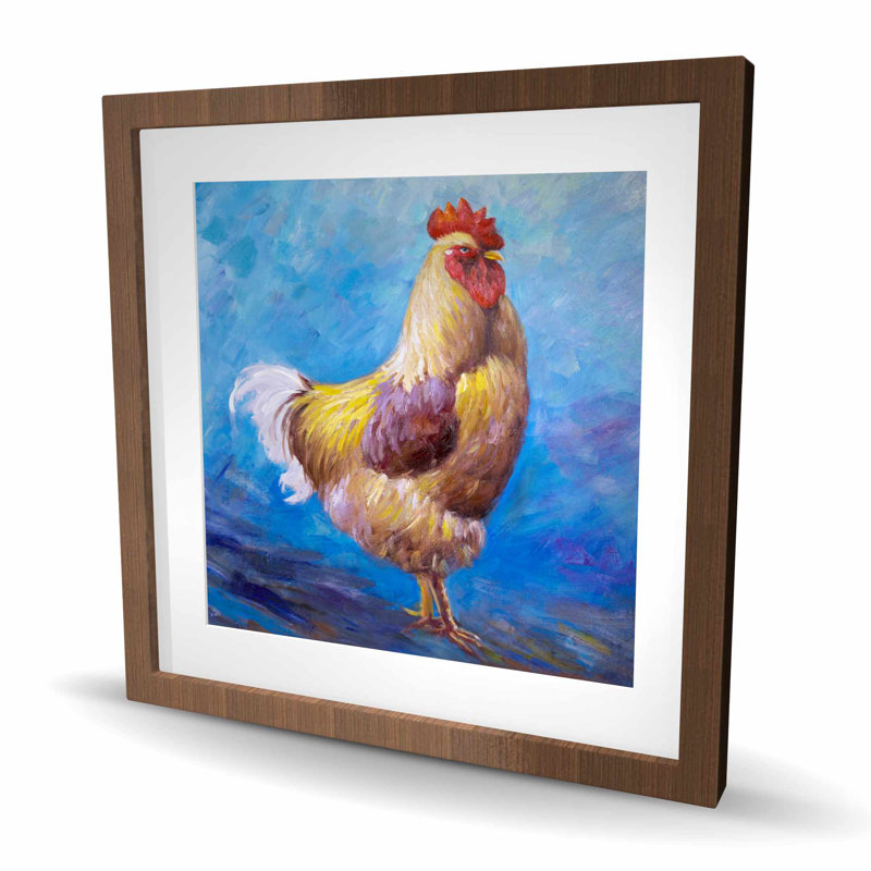 Magnifique impression de coq - maison de campagne encadrée brune