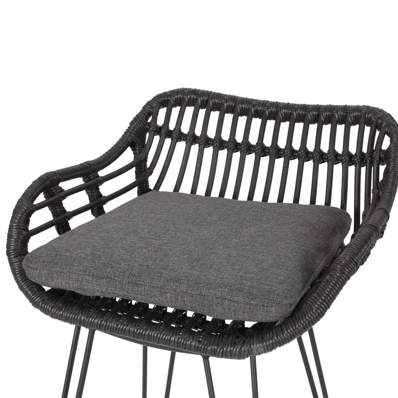 Endicott Wicker Outdoor 30'' Bar Stool with Cushion, Grey