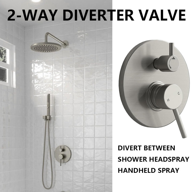 2-Setting Round Rain Shower System With Handheld, Rain Shower Head And Handle Set, Matte Black