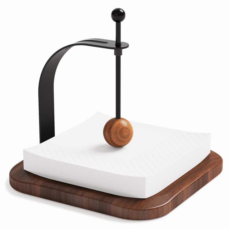 Black and Walnut Wood Napkin Holder with Weighted Arm