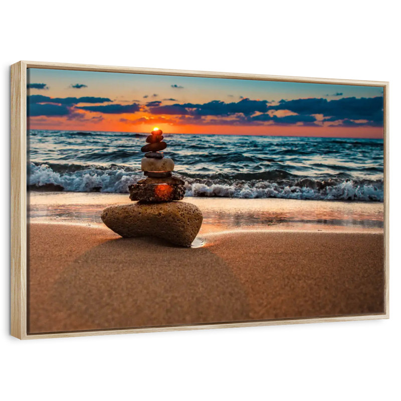Zen coucher de soleil, 46 po x 31 po, Cadre flottant en bois naturel