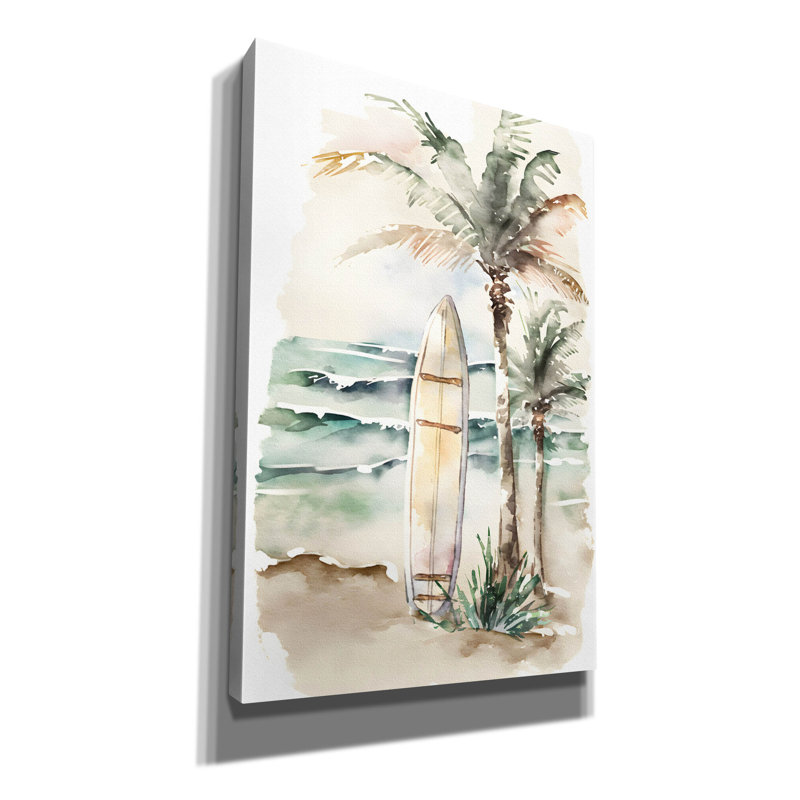 «Watercolor Beach Surfboard» par Petals Prints Design, impression sur toile, H 18 po x l 12 po x P 0,75 po